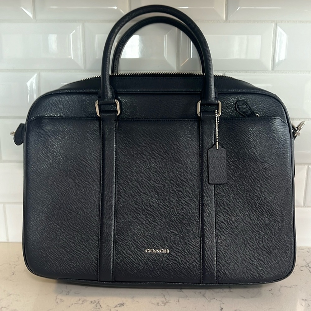 Coach Slim Briefcase Crossgrain Leather Midnight NWT